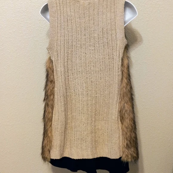 Womens XS Hippie Venus Faux Fur Sweater Vest. Natural. Side Pockets. Vintage - Picture 8 of 12